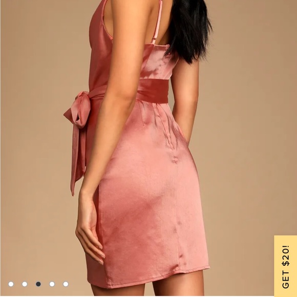 Lulu’s Rose Pink Satin Cowl Neck Tulip Mini Dress - Picture 2 of 4